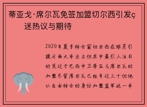 蒂亚戈·席尔瓦免签加盟切尔西引发球迷热议与期待 蒂亚戈·席尔瓦免签加盟切尔西引发球迷热议与期待